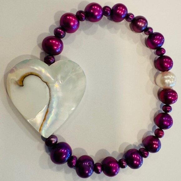 Sale - Fresh Water Pearls, Mother Of Pearl Elastic Bracelet - Picture 4 of 4